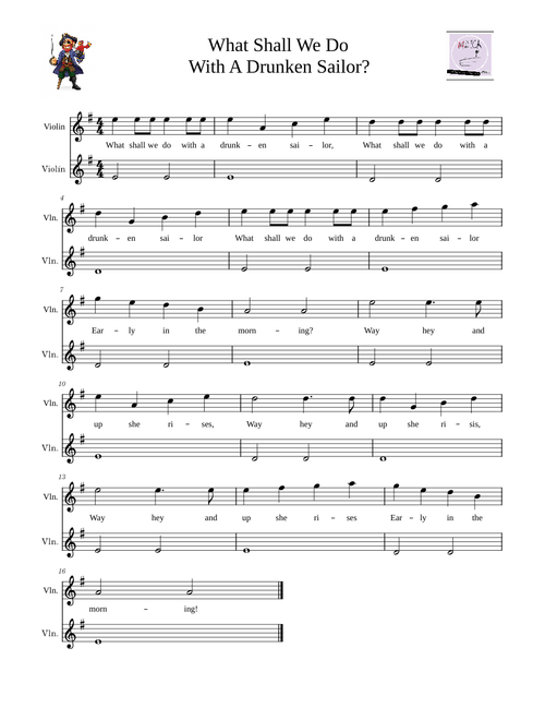 What Shall We Do With A Drunken Sailor_violin duet Easy