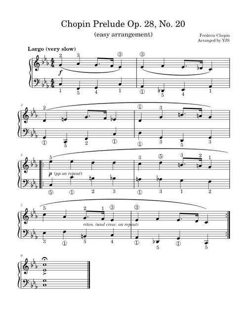 Prelude in C Minor, Op. 28 No. 20 by Frédéric Chopin - an easy piano arrangement
