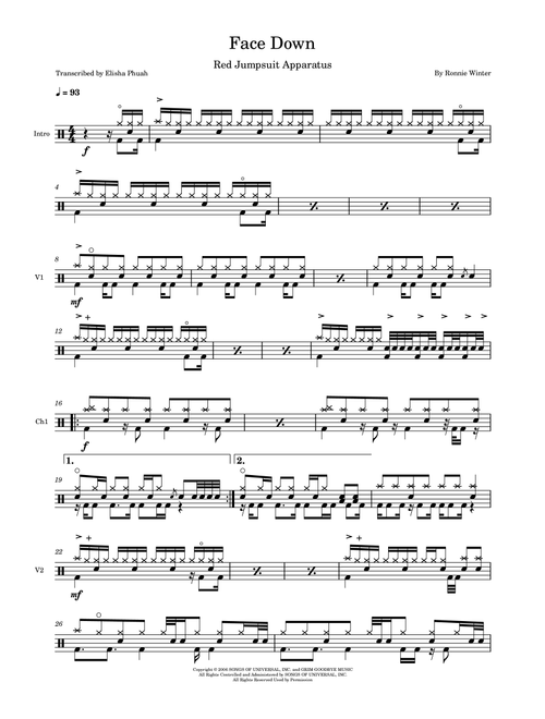 Face Down (Arr. Elisha Phuah) - The Red Jumpsuit Apparatus (Drums)