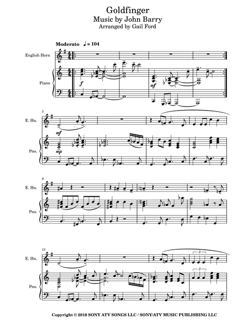 Goldfinger (instrumental Version) (Arr. Gail Ford) - John Barry (English Horn and Piano)