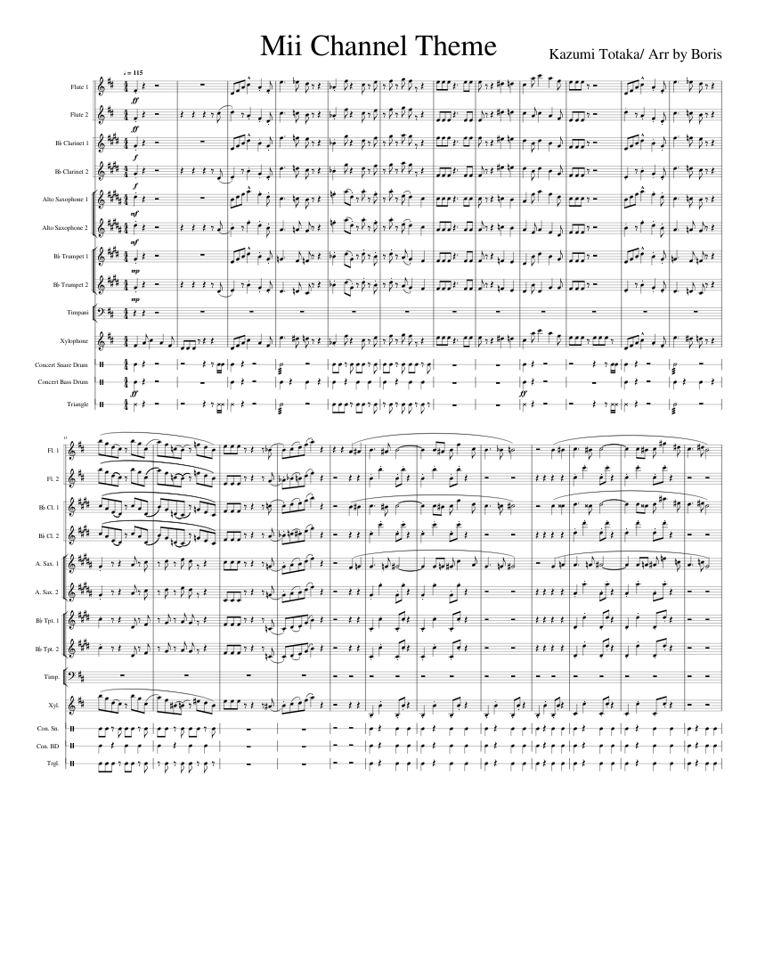 Mii Channel Theme Sheet music for Flute, Clarinet in b-flat, Saxophone ...