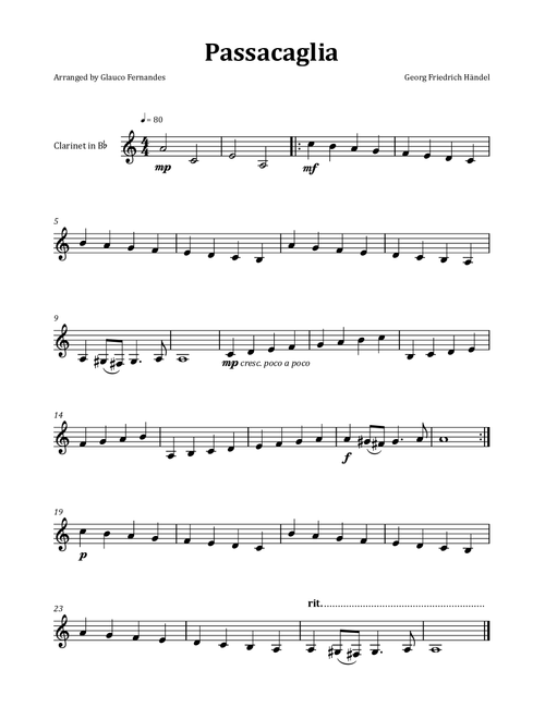 Passacaglia by Handel/Halvorsen - Clarinet Solo (Arr. Glauco Fernandes) - Georg Friedrich Händel (Clarinet Solo)
