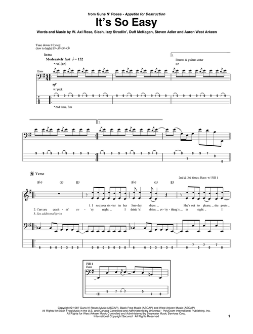 It's So Easy - Guns N' Roses (Bass Tab)