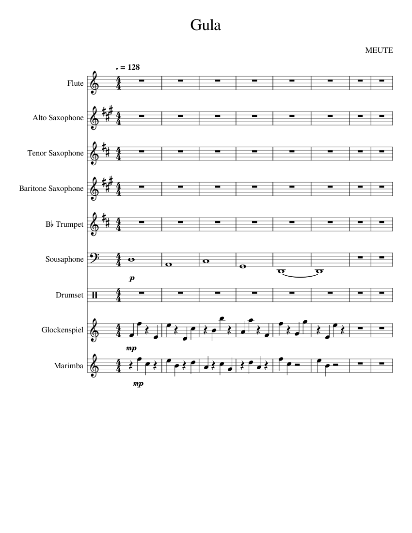 Gula Sheet Music for Flute, Saxophone alto, Saxophone tenor, Saxophone ...