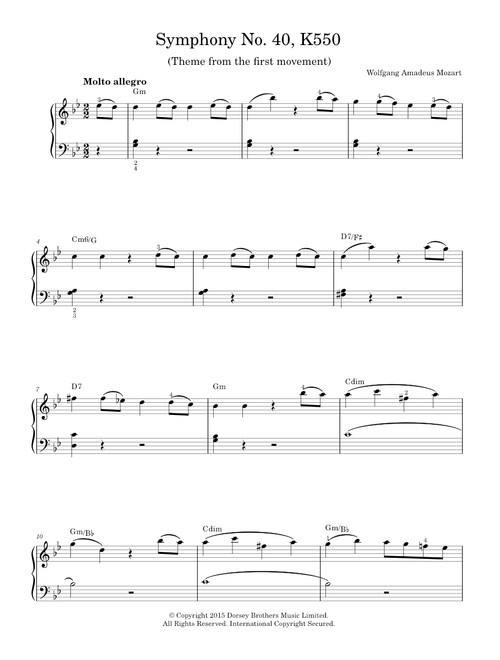 Symphony No. 40 in G Minor K550, 1st Movement Theme - Wolfgang Amadeus Mozart (Piano-Vocal-Guitar (Piano Accompaniment))