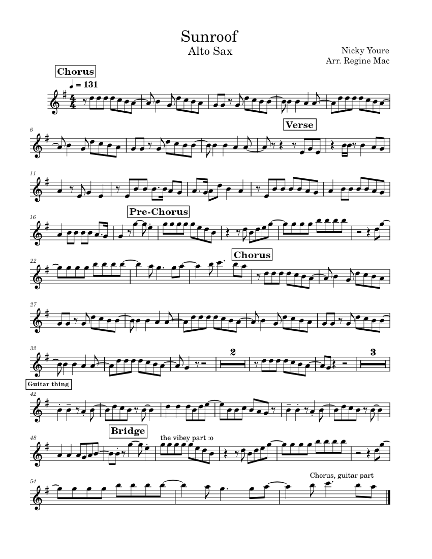 Sunroof Nicky Youre Sunroof Alto Sax Sheet music for Saxophone alto