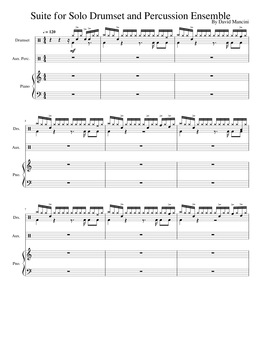 suite for solo drumset and percussion ensemble Sheet Music for Piano ...