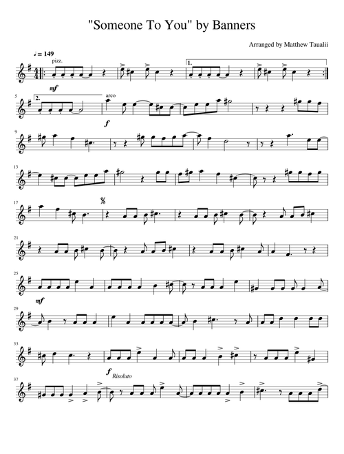 Someone To You by Banners Arr. Matthew Taualii Violin