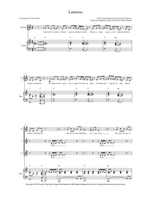 Lanterns (Arr. Vicky Jacobs) - Birds Of Tokyo (Choral, SA)