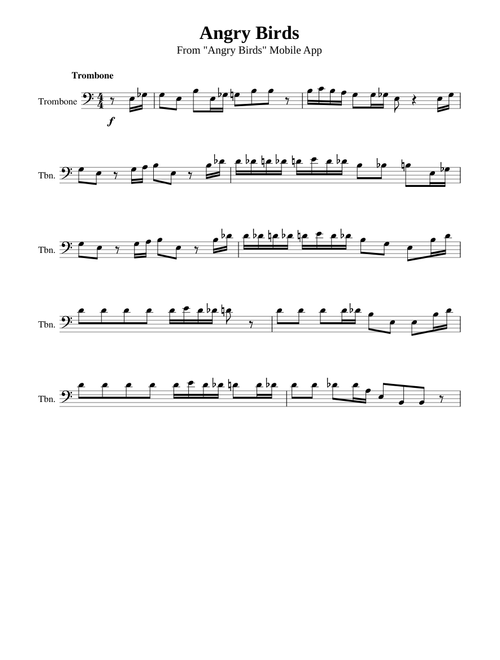 Angry Birds for Trombone/Baritone/Euphonium
