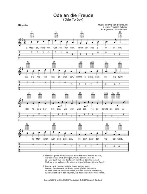 Ode an die Freude (Ode To Joy, Arr.: Yan d'Albert) ) (Guitar Chords-Lyrics)