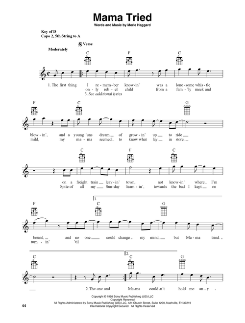 Mama Tried (arr. Fred Sokolow) - Merle Haggard (Banjo Lyrics & Chords)