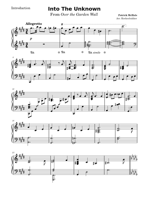 Over the Garden Wall, Introduction - Into the Unknown, Piano