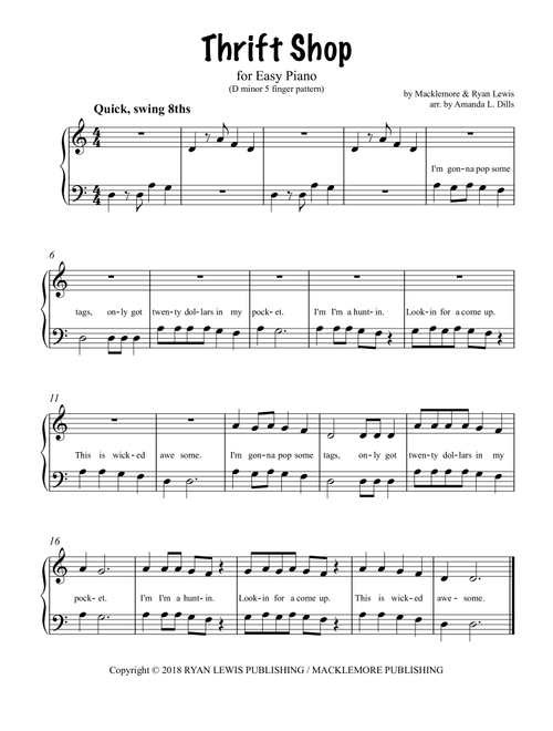 Thrift Shop (Arr. Amanda Dills) - Macklemore (Piano Solo)