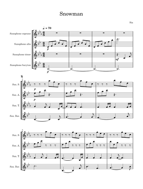 Snowman – Sia saxophone quartet