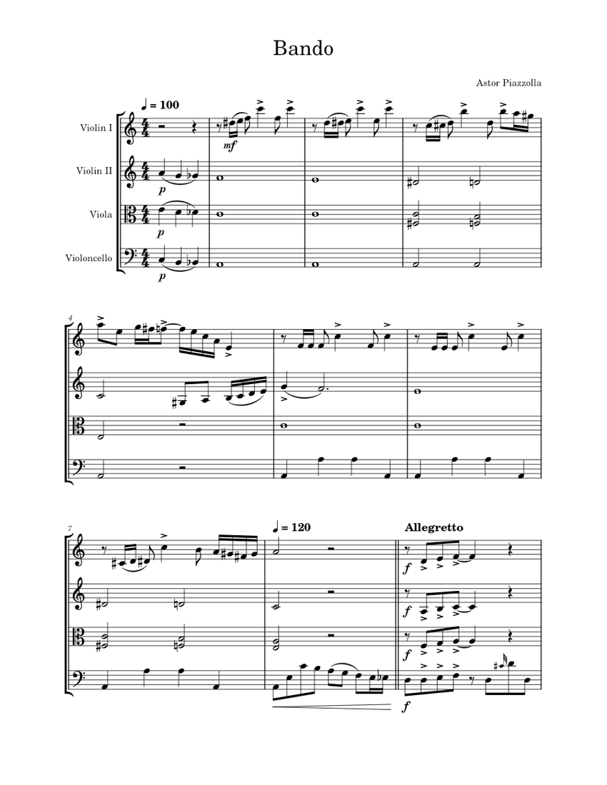 Bando Astor Piazzolla Sheet music for Violin, Viola, Cello (String