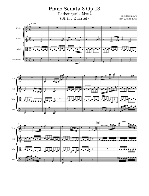 BEETHOVEN Piano Sonata No. 8 Op. 13 (Pathetique) Mvt 2 - String Quartet