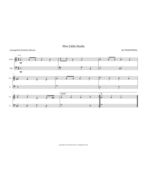 Five Little Ducks (Arr. Dominic Meccia) - Traditional (Instrumental Duet)