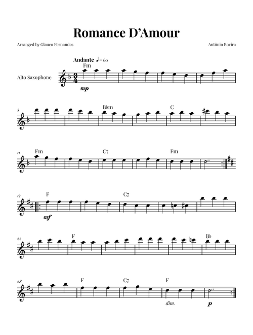 Spanish Romance (Romanza - Romance D'Amor) (Arr. Glauco Fernandes) - Traditional (Alto Sax Solo)