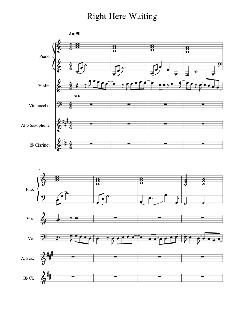 Right Here Waiting Sheet Music for Piano, Clarinet in b-flat