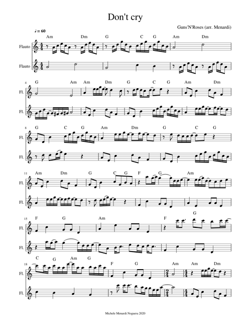 Don't cry Guns N'Roses for flute duet