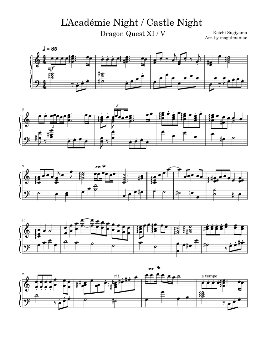 L'Académie Night / Castle Night - Dragon Quest XI / V Sheet Music