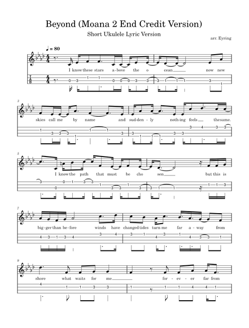 Beyond Moana 2 End Credit Version Short Ukulele