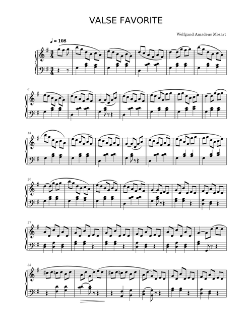 Valse Favorite – Wolfgang Amadeus Mozart (EASY)