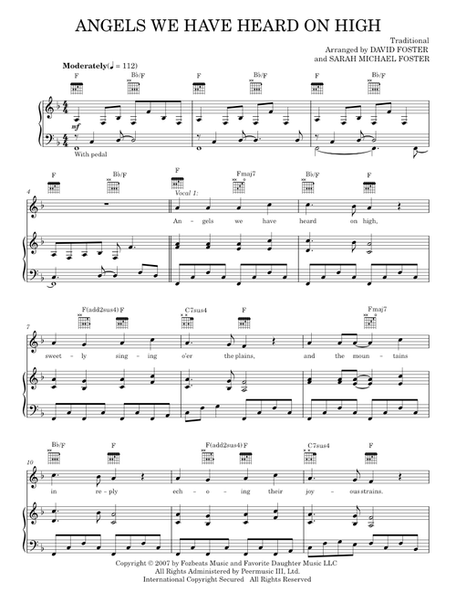 Angels We Have Heard On High - David Foster, Josh Groban (Piano-Vocal-Guitar)