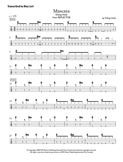 Mascara (Arr. Rhys Lett) - Killing Heidi (Bass Tab)