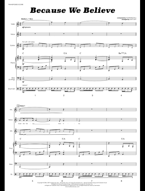 Because We Believe (Arr. Matt Amy) - Andrea Bocelli (Jazz Combo)