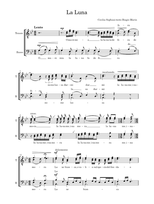 Luna- musicCecilia Seghizzi-text Biagio Marin sheet music arranged by Franco Massimo Corriani