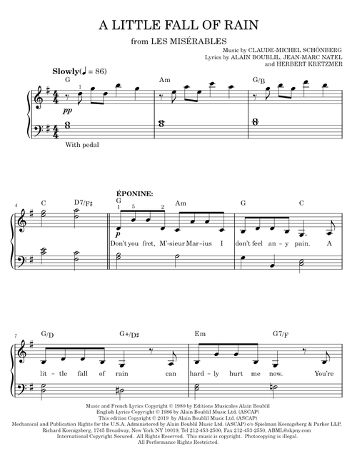 A Little Fall Of Rain - Claude-Michel Schonberg (Easy Piano)