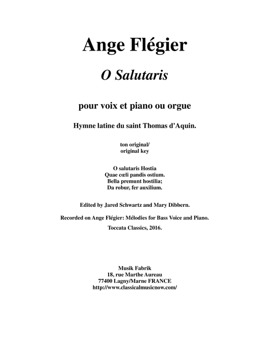 Ange Flégier: O Salutaris for bass voice and piano - Ange Flégier (Vocal Solo)