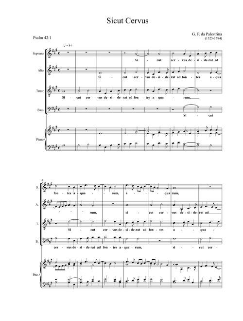 Giovanni Pierluigi da Palestrina - Sicut Cervus (SATB Choir + Piano Reduction) (Arr. André Laitano) (Piano Vocal)