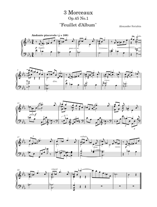 Scriabin - 3 Morceaux, Op.45 No.1: Feuillet d'Album