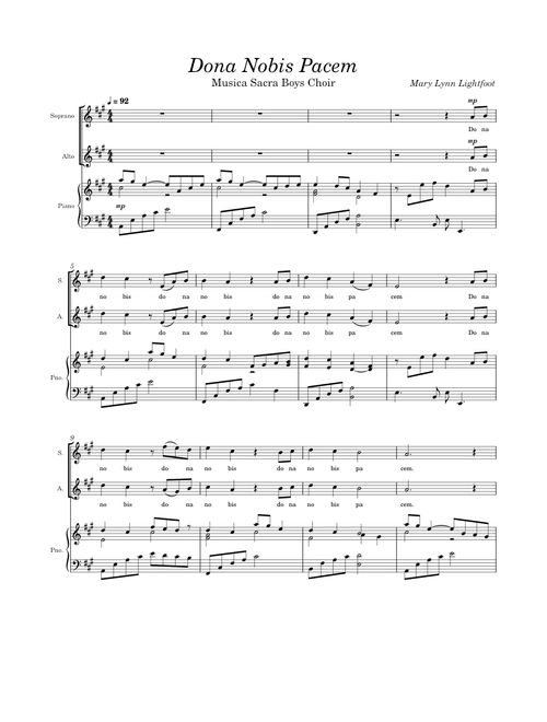 Dona Nobis Pacem – Mary Lynn Lightfoot Dona Nobis Pacem for 2parts – Mary Lynn Lightfoot