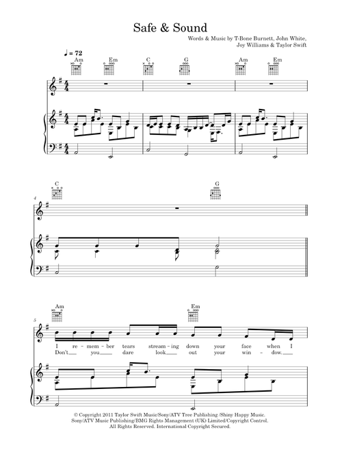 Safe & Sound - Taylor Swift (Piano-Vocal-Guitar (Piano Accompaniment))