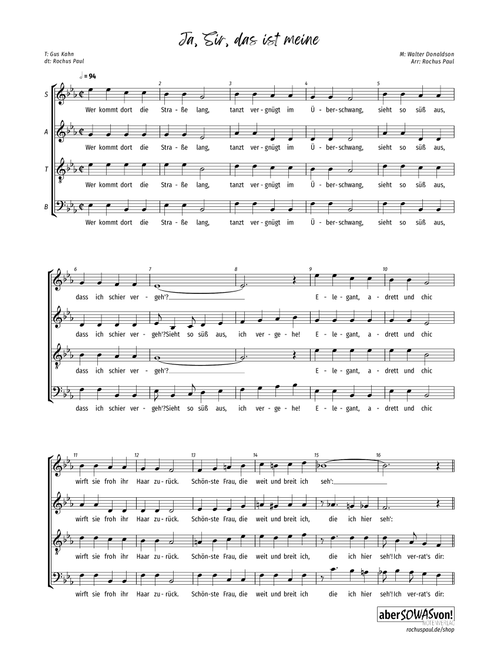 Yes, Sir, That's My Baby (deutsch) (Arr. Rochus Paul) - Gus Kahn, Walter Donaldson (Choral, SATB)