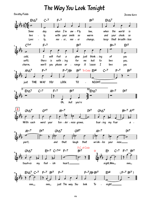 The Way You Look Tonight (Lead sheet with lyrics )