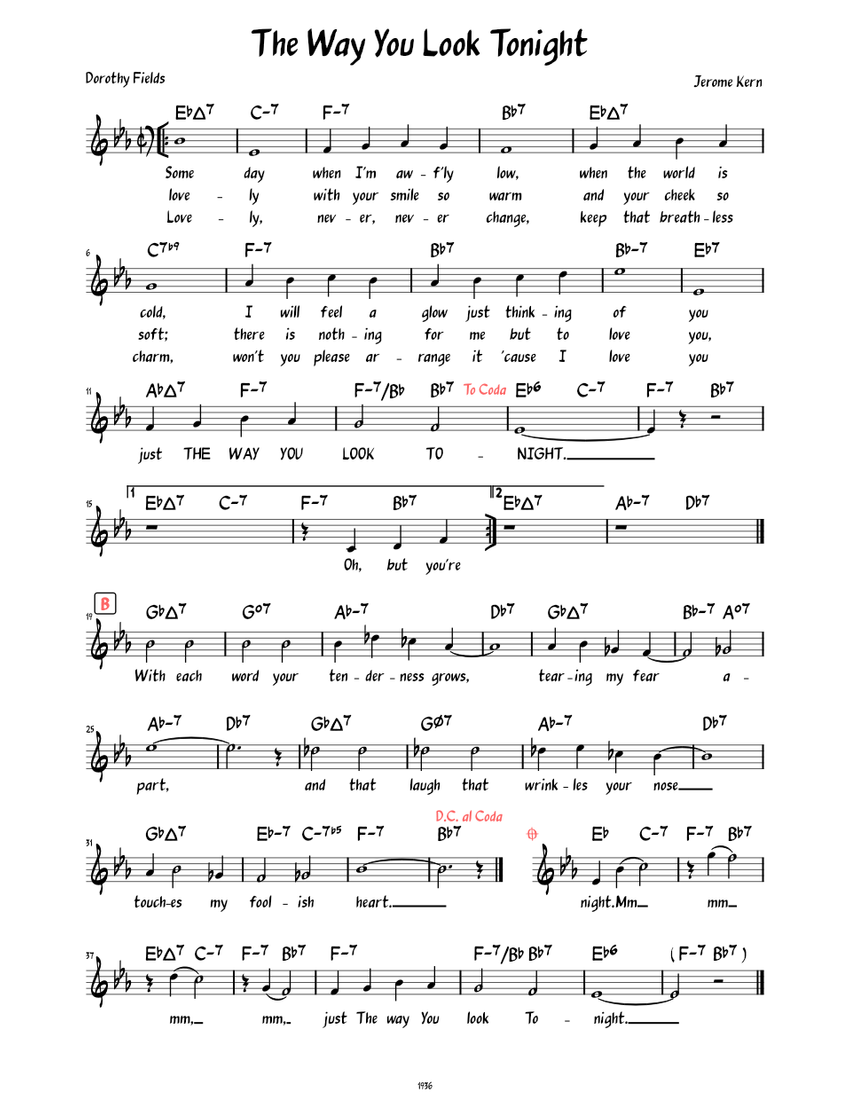 the-way-you-look-tonight-lead-sheet-with-lyrics-sheet-music-with