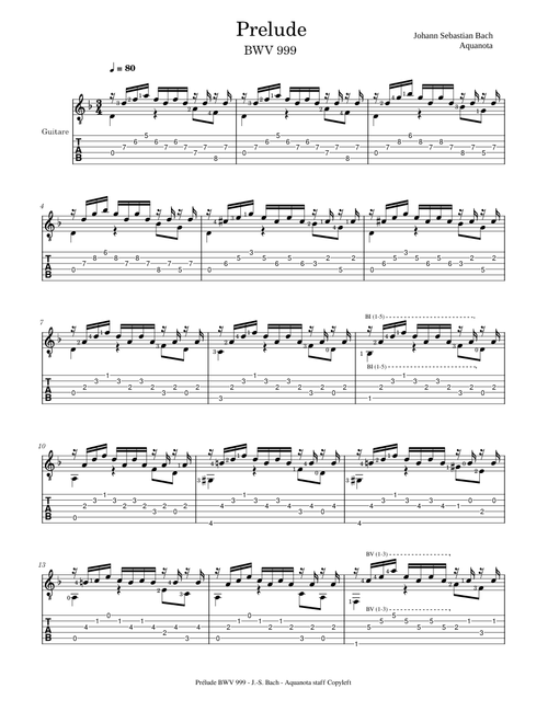 Prelude in C minor, BWV 999 – Johann Sebastian Bach - Guitare Tab