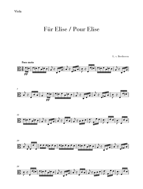 Pour Elise (Für Elise) for Viola (Arr. Cadenza Editions) - Ludwig van Beethoven (Viola Solo)