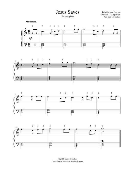 Jesus Saves - easy piano (Arr. Samuel Stokes) - Priscilla Jane Owens, William J. Kirkpatrick (Easy Piano)