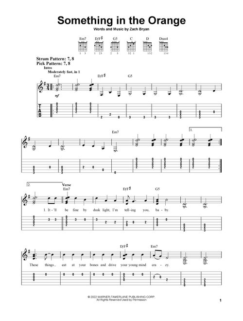 Something In The Orange - Zach Bryan (Easy Guitar with TAB)