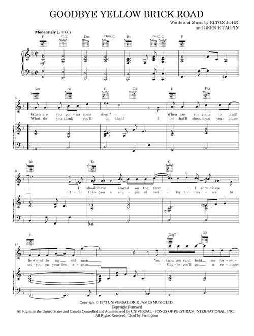 Goodbye yellow brick road - Elton John (Piano-Vocal-Guitar)