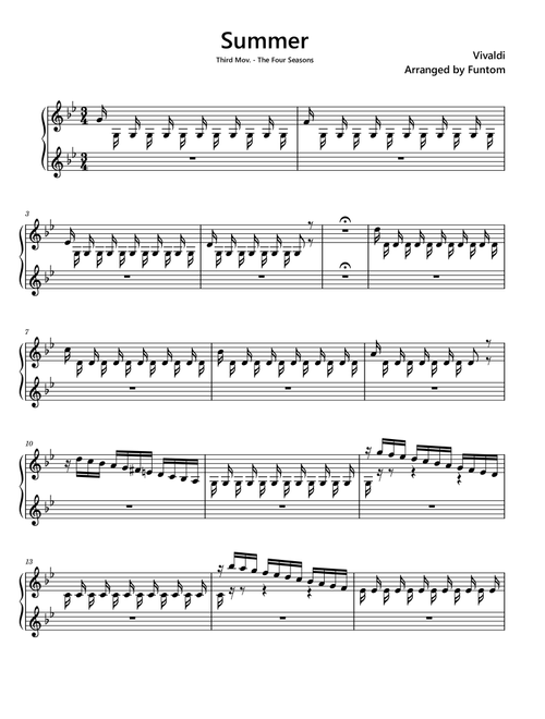 Summer Piano Vivaldi (Arr. Funtom) (Piano Solo)
