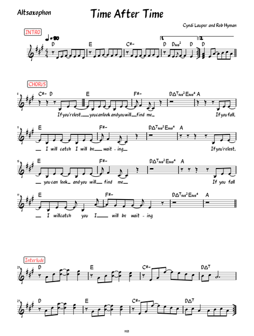 Time After Time (Lead sheet with lyrics ) (Cindi Lauper)