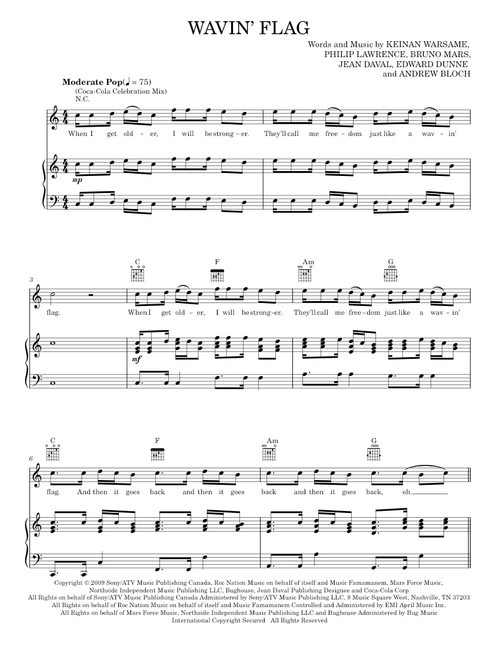 Wavin flag - K'naan (Piano-Vocal-Guitar)