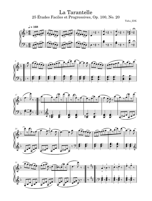25 Étude Faciles et Progressive, Op. 100, No. 20, "La Tarantelle" - Friedrich Bergmüller